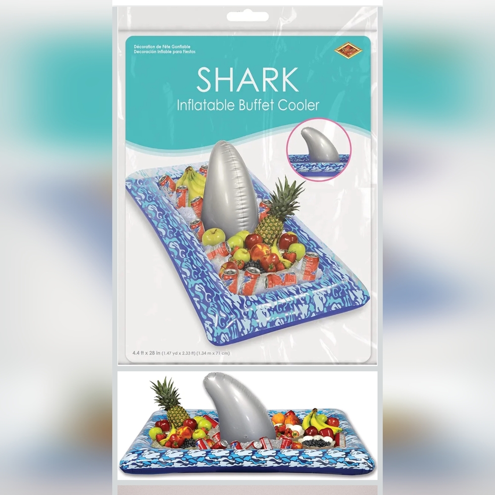 Inflatable Blue Shark Fin Beverage Cooler New